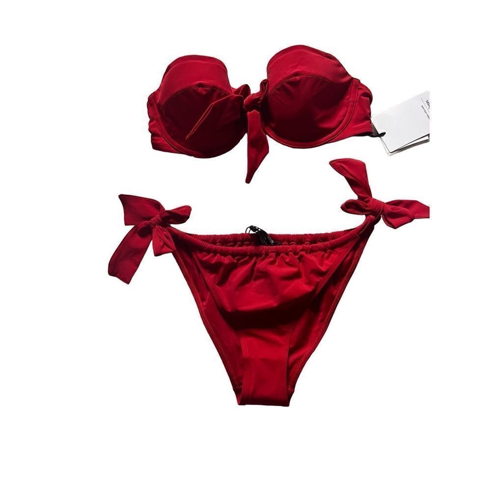 & Other Stories Women's Red Knot Tie Bikini Set Size 34C Top & Size 4 Bottom NWT